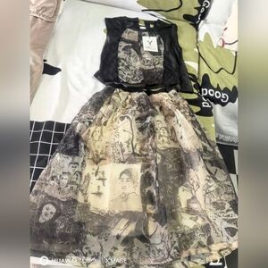 Chic Artistic Print Skirt Set